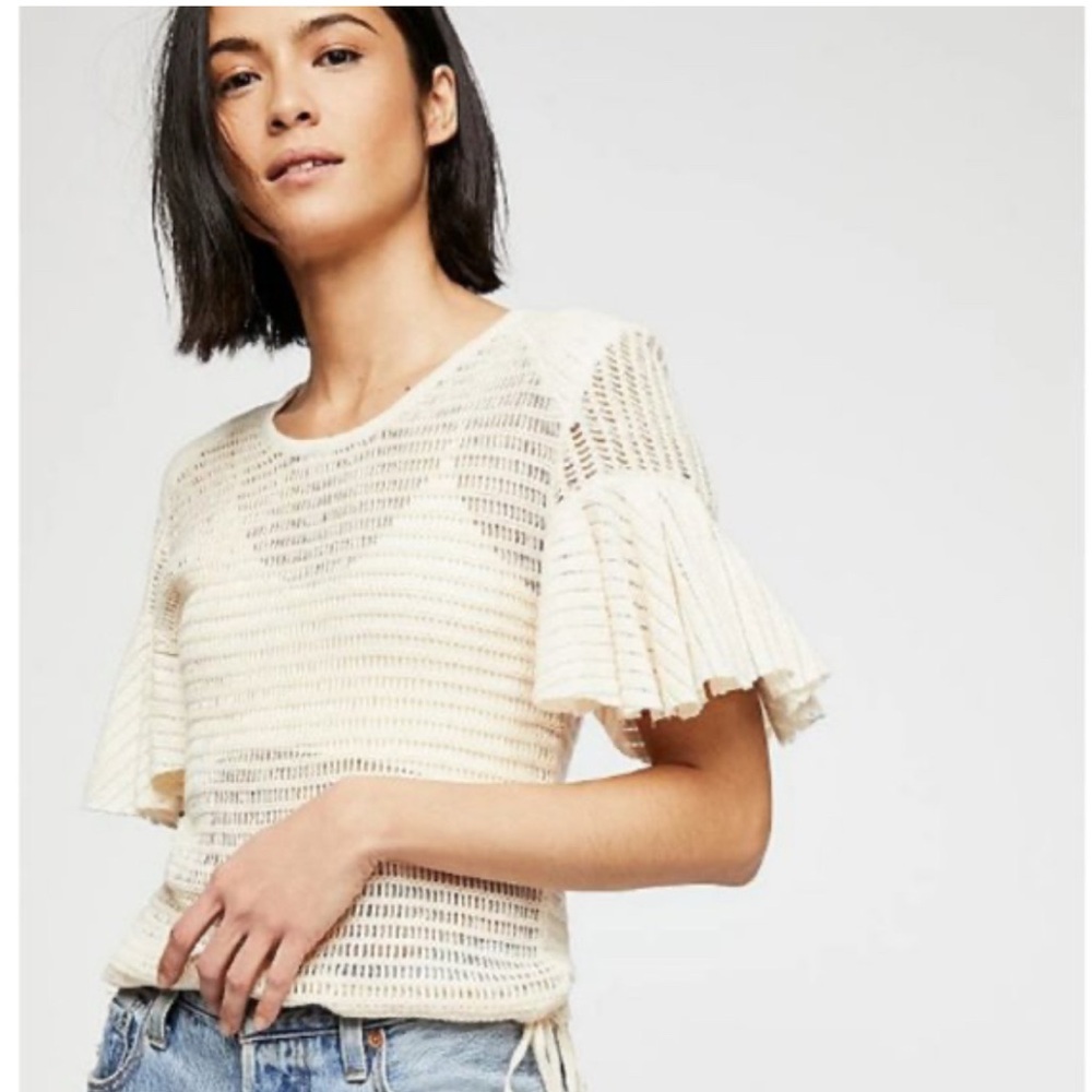 Free People Babes Only Open Weave Knit Top Ivory Size S VIDEO
